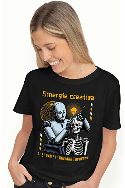 StoryGift Romania Tricou Femei Robot ce tunde alt robot Sinergie creativă. AI și oameni inovând îm BLK_M