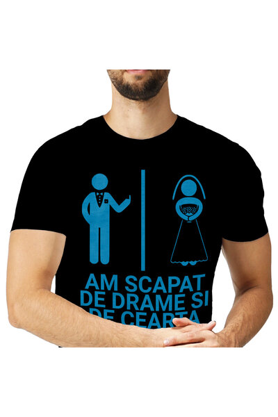 StoryGift Romania Tricou Barbati cu Design Haios Ziua Nuntii Cuplu Despartit De Perete Semn Obscen,Black_S