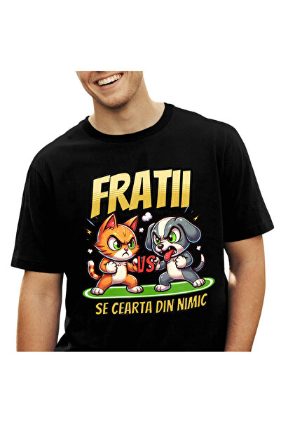 StoryGift Romania Tricou Barbati cu Razboi Pisica Si Caine, Fratii, Lupta, Ce...