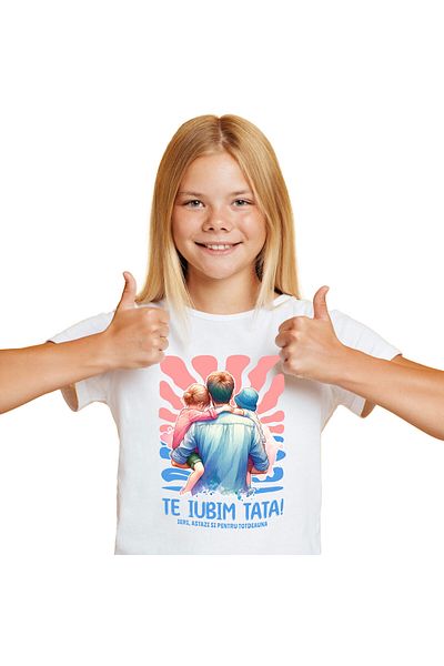 StoryGift Romania Tricou Copii cu Barbat Si Copii Portret Copii tata Familie, Dragoste cu imprimeu,White_4ANI