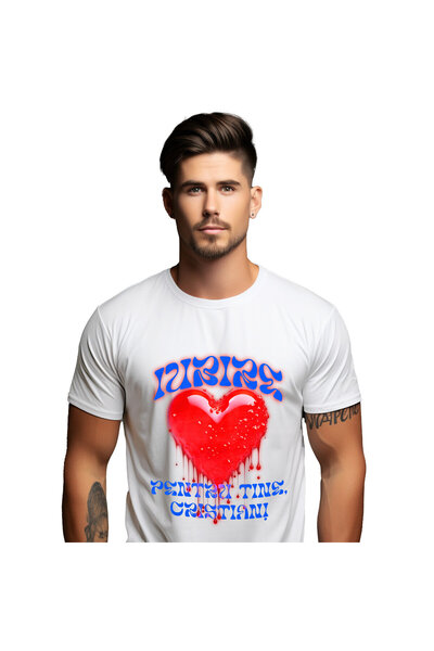 StoryGift Romania Tricou Barbati cu Inima Rosie Stralucitoare Curgatoare , Dr...