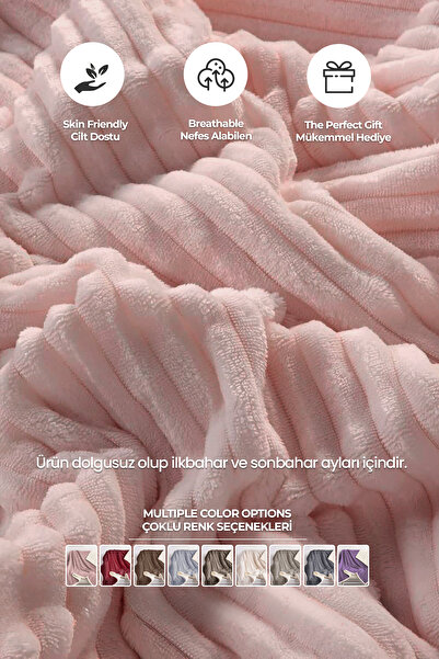 Evlen Home Collection Sherpa Blanket Double Striped Soft Plush Wellsoft Bedspread Powder