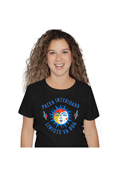 StoryGift Romania Tricou Femei cu Soare Cu Chip Feminin Colorat Planete Zbura...