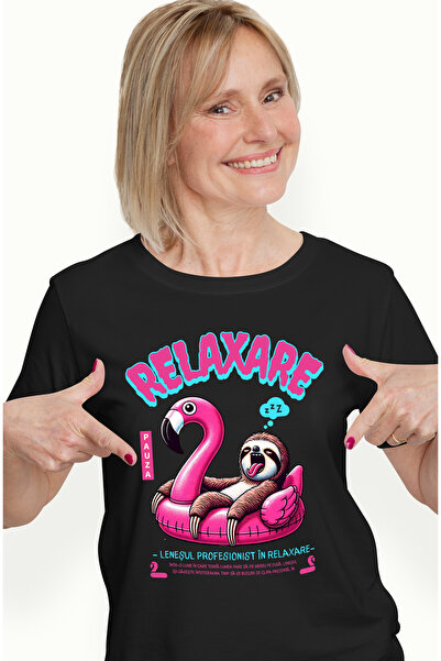 StoryGift Romania Tricou Femei relaxare-LENESUL PROFESIONIST, cu imprimeu pe Fata, 100% Bumbac, N BLK_L