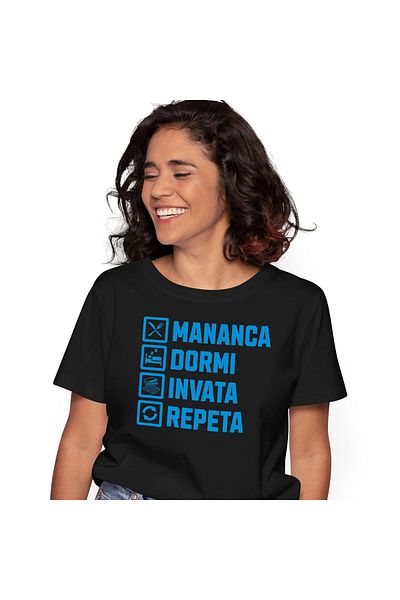 StoryGift Romania Tricou Femei cu Rutina Zilnica Mancare Sesiune Scoala educatie Dezvoltare Person,Black_L