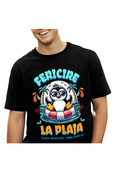 StoryGift Romania Tricou Barbati cu Pinguin Cu Ochelari De Soare Colac Pe Mar...