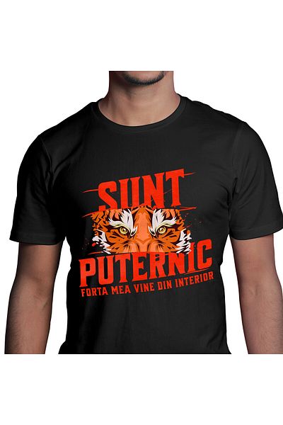StoryGift Romania Men's T-shirt with Angry Tiger Eyes Motivational Message Power, Jungle Print, Black_L