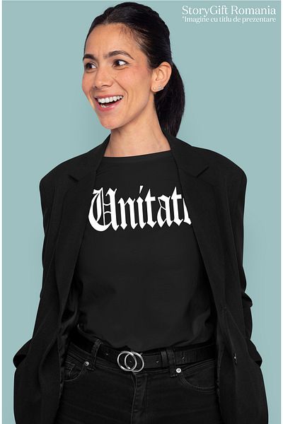 StoryGift Romania Tricou Femei Unitate, Mesaj Motivational, Cuvant, Text Inspirational, Self Care, Blk_l