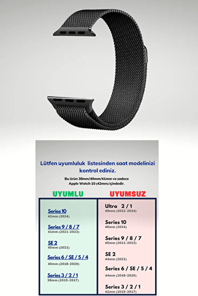 PSGT Apple Watch Uyumlu Seri 1/2/3/4/5/6/se/7/8/9 (38/40/41MM)-s10-11(42MM) Kordon Paslanmaz Metal Milano