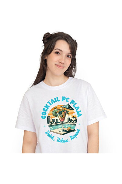 StoryGift Romania Tricou Femei cu Pahar De Cocktail Elegant Cu Fructe Si Umbr...