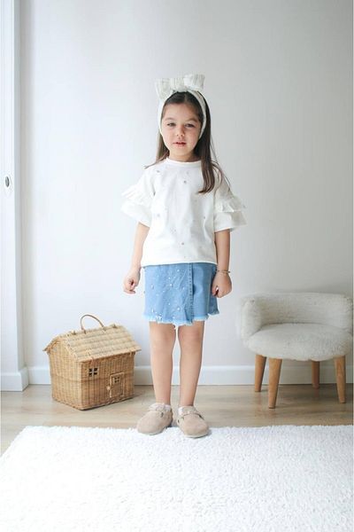 MİNİKO KİDS Girl's Stone Tee Shirt Denim Shorts Skirt Suit