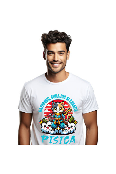 StoryGift Romania Tricou Barbati cu Pisica Cu Tinuta Si Sabii De Ninja Motan ...