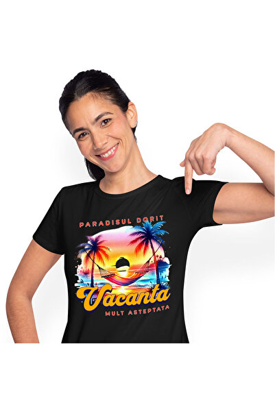StoryGift Romania Tricou Femei cu Priveliste Plaja Insula Tropicala Hamac Apu...