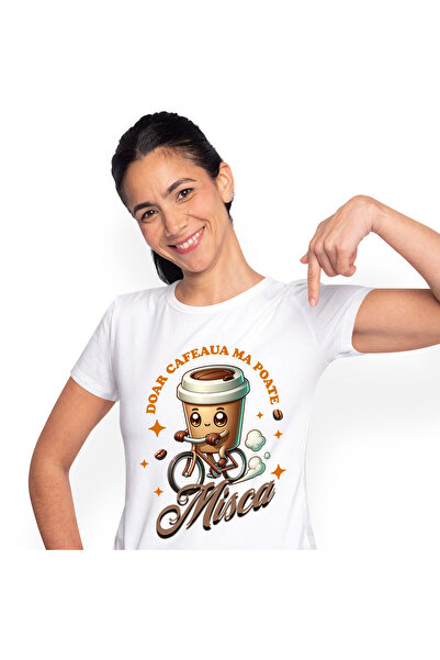 StoryGift Romania Tricou Femei cu Pahar De Cafea Cu Capac Pe Bicicleta Supereroi Personaje De Dimi,White_M
