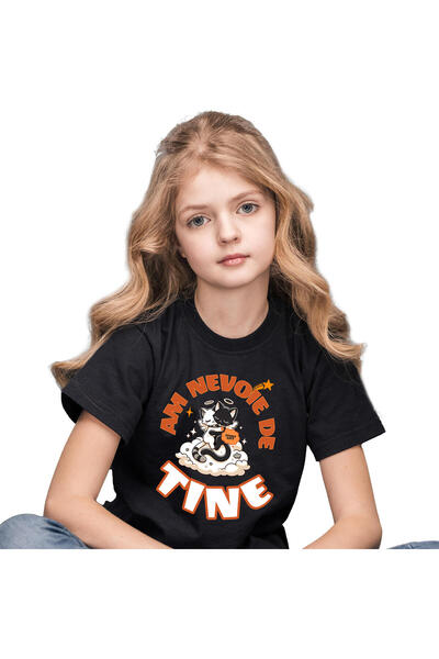 StoryGift Romania Tricou Copii cu Cuplu Pisici Ingeri Alb Si Negru Pe Nor Puf...