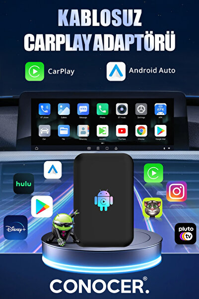 CONOCER Kablosuz Carplay & Android Auto Dönüştürücü 4gb Ram 32gb Hafıza Youtube Netflix Play Store Video