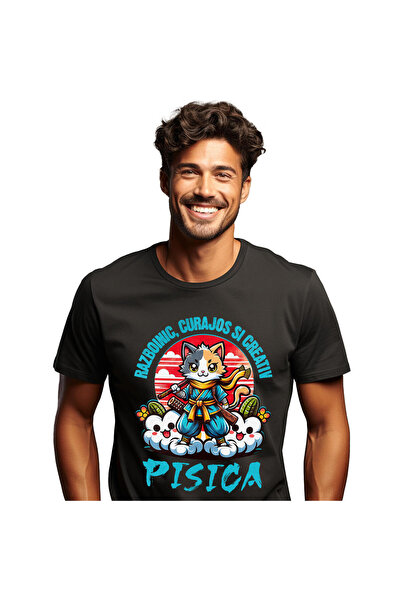 StoryGift Romania Tricou Barbati cu Pisica Cu Tinuta Si Sabii De Ninja Motan ...