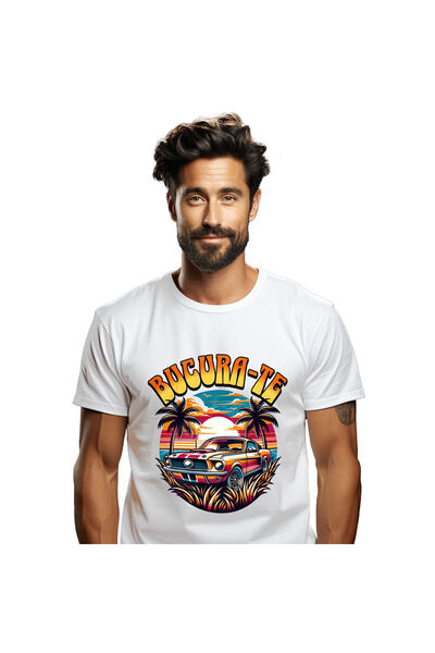 StoryGift Romania Tricou Barbati cu Masina colorata DE curse Vintige Pe insul...