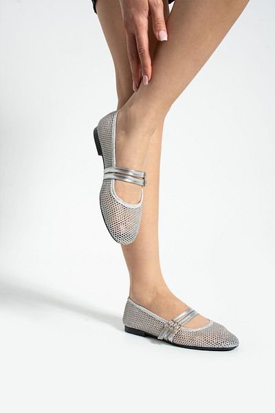 Şan's Shoes Silver Color Mesh Ballerinas