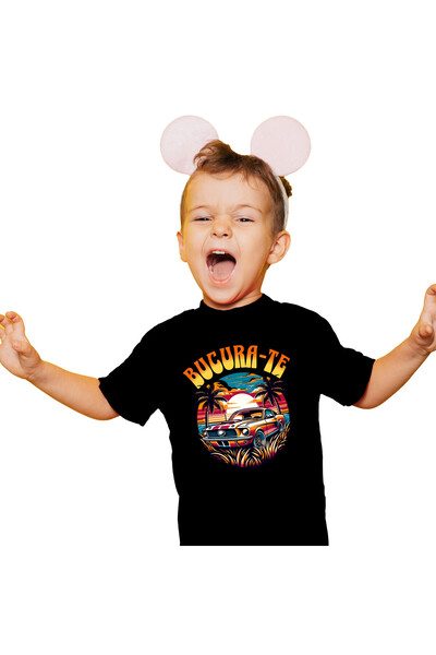 StoryGift Romania Tricou Copii cu Masina colorata DE curse Vintige Pe insula ...