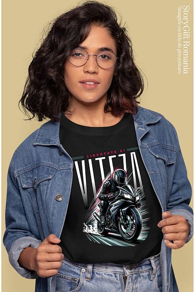 StoryGift Romania Tricou Femei cu Barbat Cu Echipament Pe Motor Viteza Adrenalina Libertate Si Vit,Black_XS