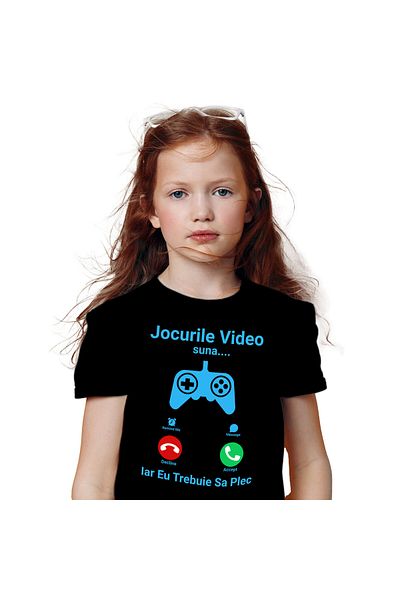 StoryGift Romania Children's T-shirt with Phone Call Video Game Controller, Call I Have to Go with Imp, Black_8ANI