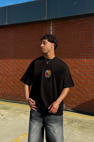 Flaw Wear Humans Embroidered Black T-Shirt
