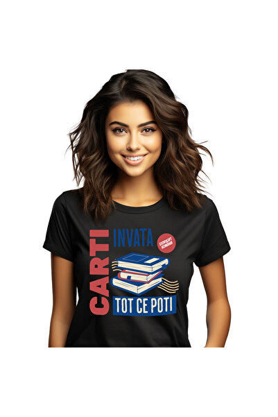 StoryGift Romania Tricou Femei cu Teanc DE Carti Motivational Dezvoltare Pers...