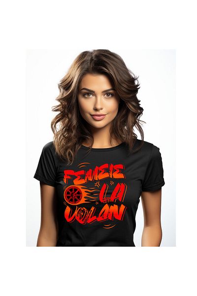 StoryGift Romania Tricou Femei cu Mesaj Colorat Roata Masina In Flacari Iubitorii De Viteza Femeie,Black_XL