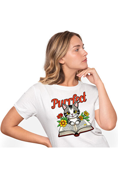 StoryGift Romania Tricou Femei cu Pisica Gri Citind carte Imensa, Animal Blan...