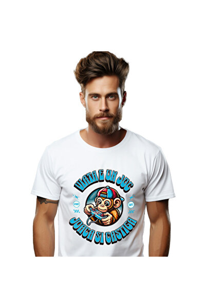 StoryGift Romania Tricou Barbati cu Maimuta Cu Sapca Maneta Jocuri Video Hobb...