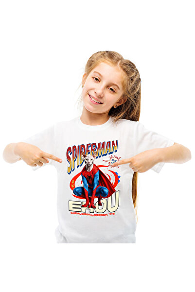 StoryGift Romania Tricou Copii cu Sphynx Pisica In Costum de SpiderMan cu Pel...