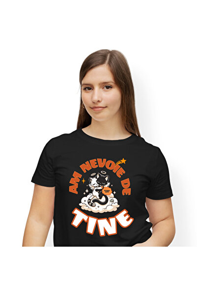 StoryGift Romania Tricou Femei cu Cuplu Pisici Ingeri Alb Si Negru Pe Nor Puf...