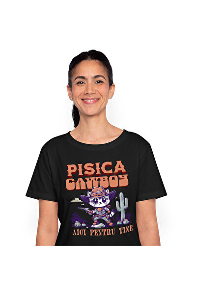 StoryGift Romania Tricou Femei cu Pisica Stil Cowboy Vestul Salbatic, Iubitor...