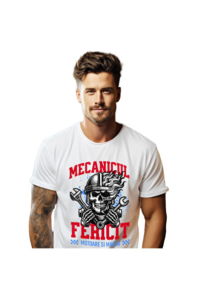 StoryGift Romania Tricou Barbati cu Craniu Cu Casca Flacari Cheie Mecanic Mot...