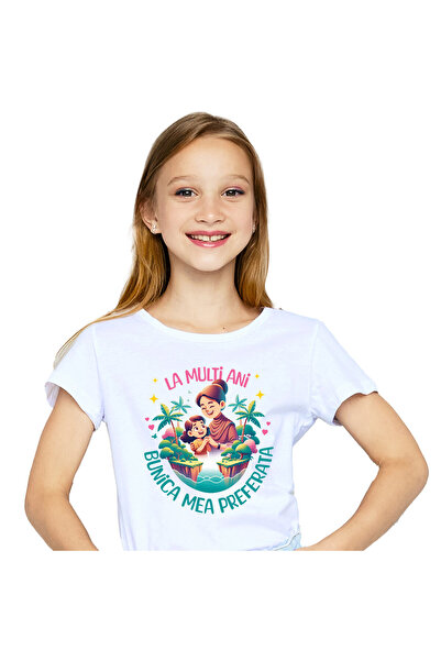 StoryGift Romania Tricou Copii cu Bunica Si Nepoata Vesela Insula Tropicala, ...