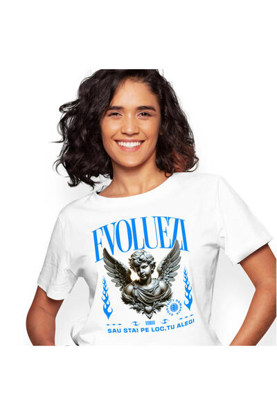 StoryGift Romania Tricou Femei cu Bust Statuie Greceasca Copil Cu Aripi, Moti...