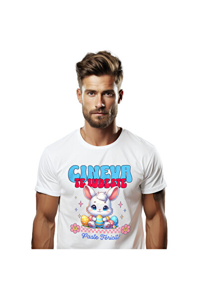 StoryGift Romania Tricou Barbati cu Iepure Alb Cu Ochii Albastru oua Colorate...