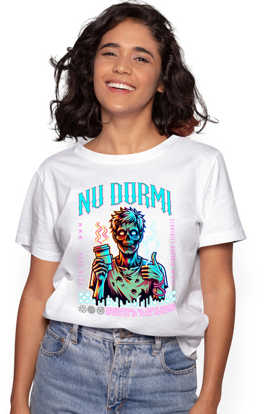 StoryGift Romania Tricou Femei zombie cu cafea si tigara Nu dormi stres cu im...