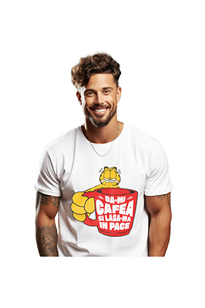 StoryGift Romania Tricou Barbati cu Pisica Grafield Cu cana De Cafea Imensa R...