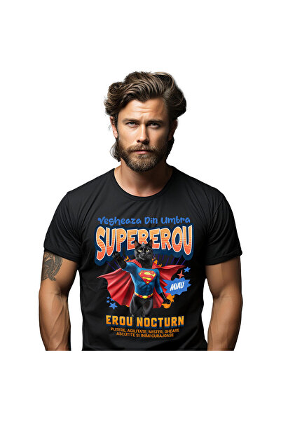 StoryGift Romania Tricou Barbati cu Luptataor Box Puternic Cu Par Inalt Campion Supereroi Personaj,Black_XS