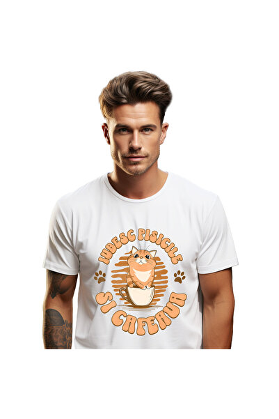 StoryGift Romania Tricou Barbati cu Iubitorii de Pisici Pufoase In Cana De Ca...