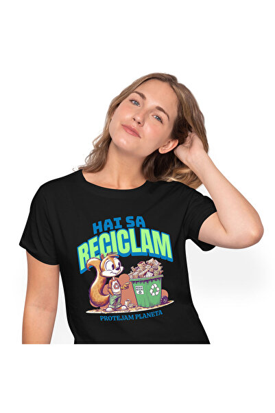 StoryGift Romania Tricou Femei cu Animal Veverita Tomberan Deseu Reciclat Rec...