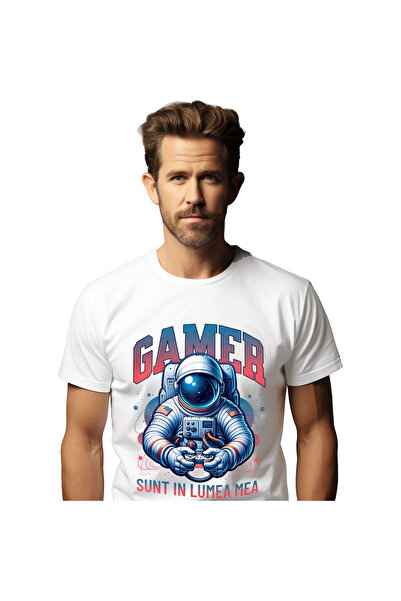 StoryGift Romania Tricou Barbati cu Om In Costum Astronaut Spatial, Gamer Man...
