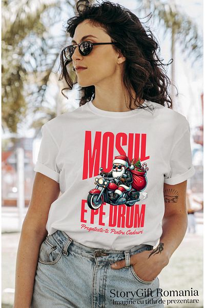 StoryGift Romania Tricou Femei cu Mos Craciun Cool Pe Motocicleta,Cadouri, Iubitorii De Viteza, Sa,White_S