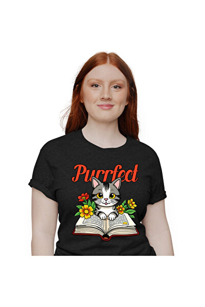 StoryGift Romania Tricou Femei cu Pisica Gri Citind carte Imensa, Animal Blan...