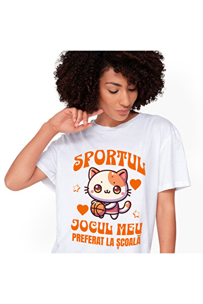 StoryGift Romania Tricou Femei cu Pisica Cu Minge De Baschet Supereroi Personaje Joc Scoala, educa,White_M