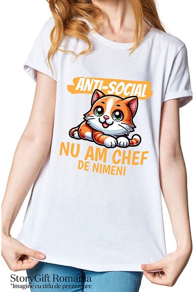 StoryGift Romania Women's T-Shirt with Cheerful Orange Cat Green Eyes Fluffy Animals, Cats with ,White_M