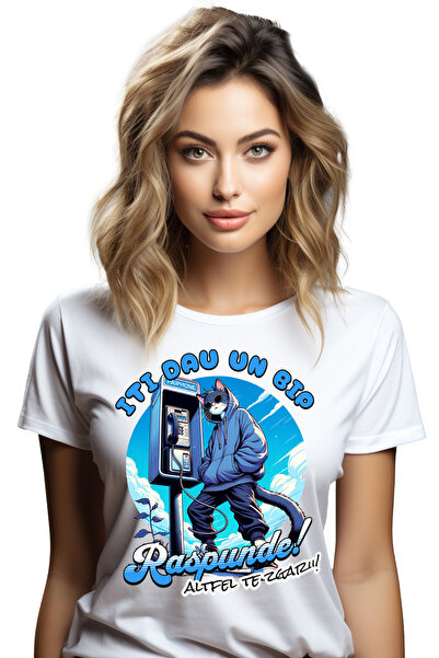 StoryGift Romania Tricou Femei pisica la telefon stradal text iti dau un bip ...