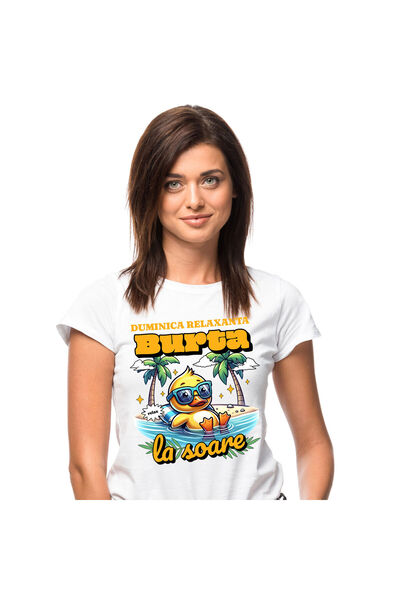 StoryGift Romania Tricou Femei cu Ratusca Galbena cu Ochelarii De Soare La Pl...